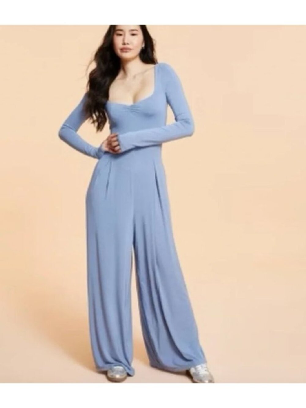 BLOGILATES light blue gray wide leg jumpsuit size S